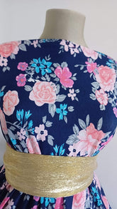 Jerse  Bleumarin Imprimeu Trandafiri Roz- Bumbac fibra naturala 100% BBC1086